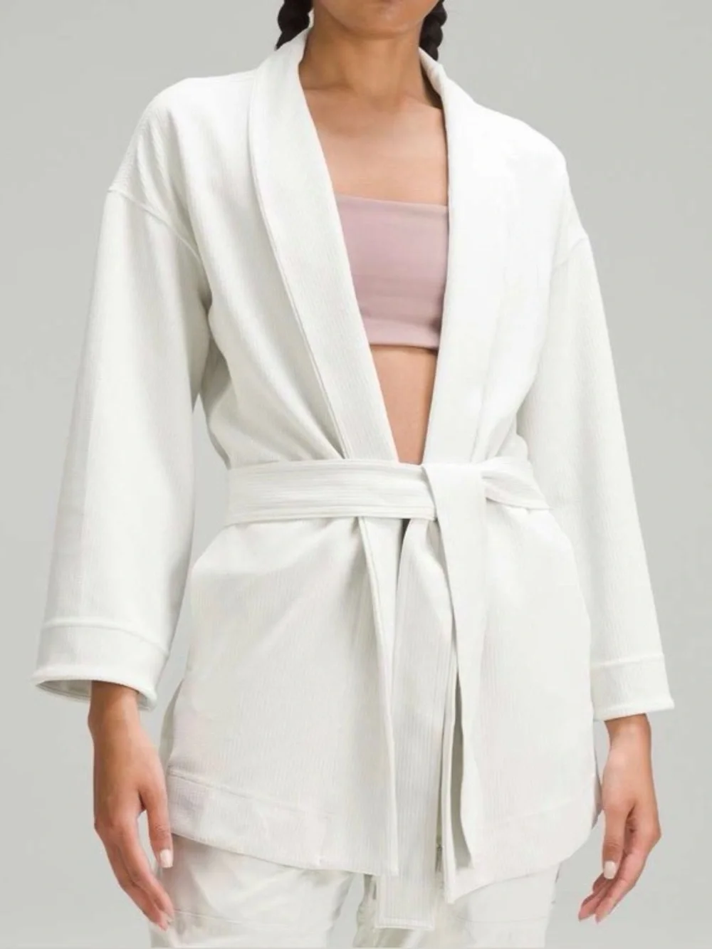 Lululemon‎ Ribbed Softstreme Belted Wrap Cream Bone Women 6 Pockets W3GS7S cozy